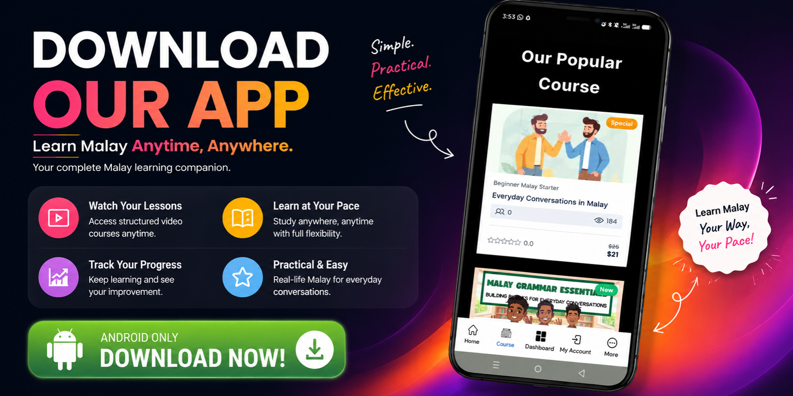 Download Learn Malay Academy Android app for flexible Malay learning